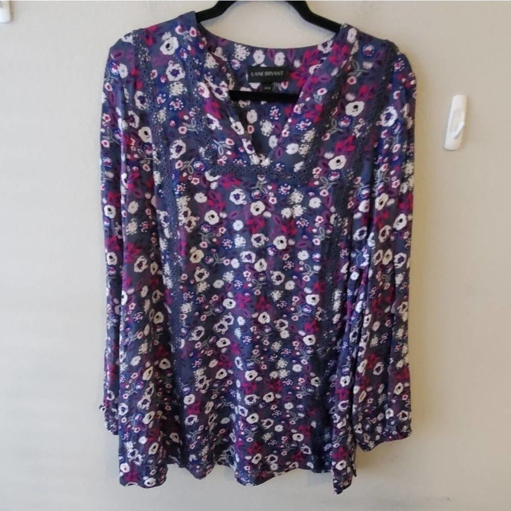 Lane Bryant floral long sleeve boho peasant ric rac shirt plus size 14/16 New!!!